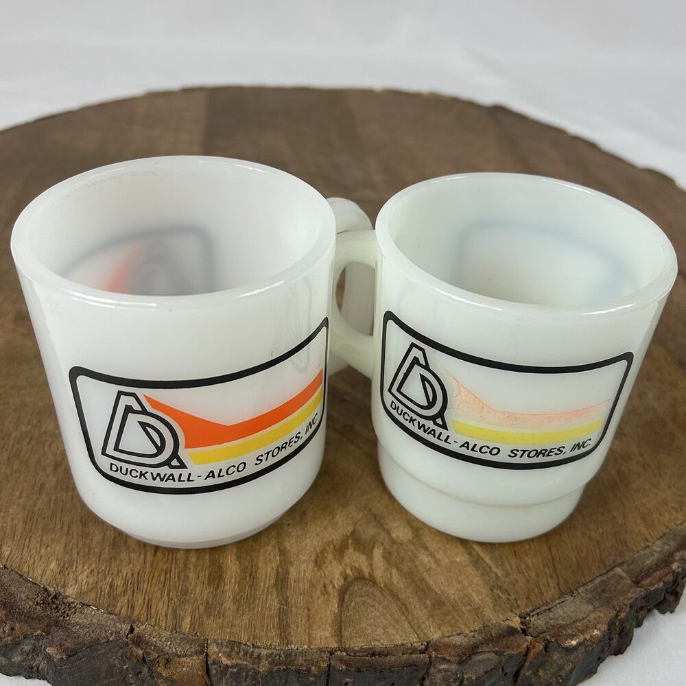 Lot of 2 Vintage Duckwall Alco Milk Glass Coffee Mugs Galaxy & Glasbake